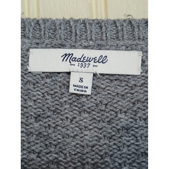 Madewell Sweater Womens Small Gray Knit Crewneck Pullover Side Slits Ribbed Hem - Picture 4 of 7